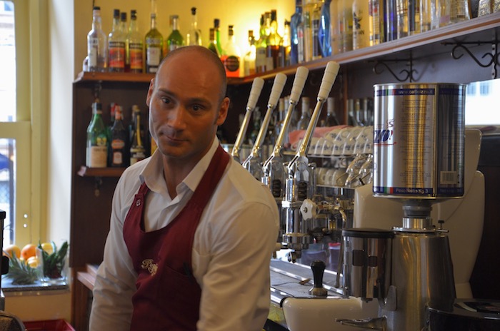 Italian ice cream waiter in the Gelateria Pepino