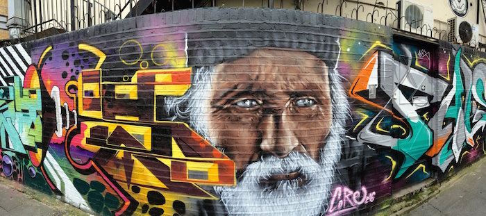 Streetart in Shoredich in London on a wall